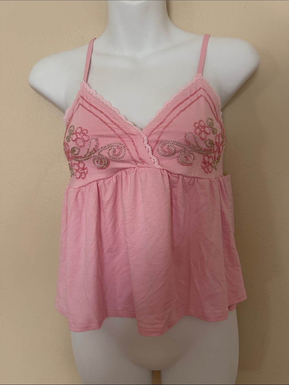 Pink Embroidered Cami Tank Top